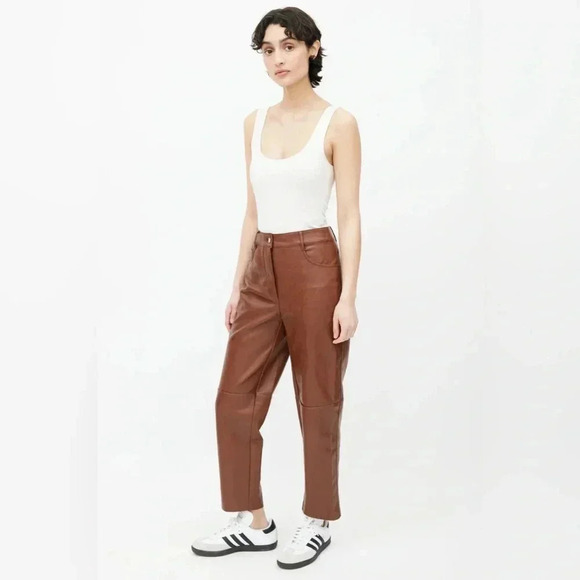 Aritzia Wilfred Free Oracle Pants High Rise Leather straight balloon leg brown - Picture 5 of 16